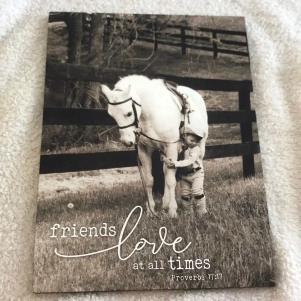 WALL DECOR FRIENDS LOVE HORSE AND BOY canvas wood NEW